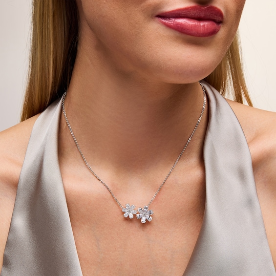3-7/8 CT. T.w. Pear-Shaped Certified Lab-Grown Diamond Double Flower Necklace in 14K White Gold (F/Vs2)
