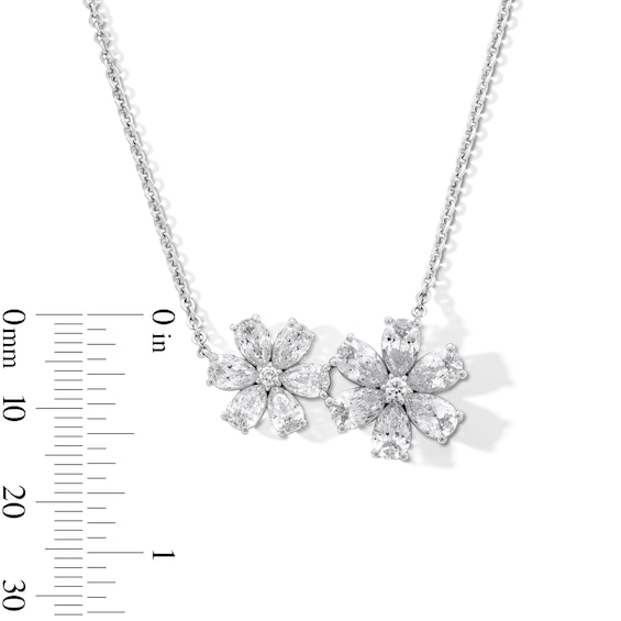 3-7/8 CT. T.w. Pear-Shaped Certified Lab-Grown Diamond Double Flower Necklace in 14K White Gold (F/Vs2)