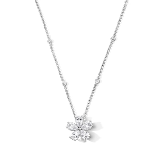 3 CT. T.w. Pear-Shaped Certified Lab-Grown Diamond Flower Necklace in 14K White Gold (F/Vs2)