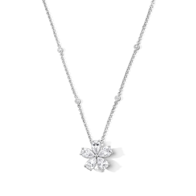 Main Image 1 of 3 CT. T.W. Pear-Shaped Certified Lab-Grown Diamond Flower Necklace in 14K White Gold (F/VS2)