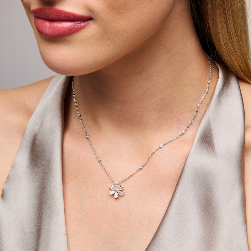 Main Image 2 of 3 CT. T.W. Pear-Shaped Certified Lab-Grown Diamond Flower Necklace in 14K White Gold (F/VS2)