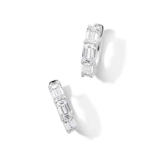2 CT. T.w. Emerald-Cut Certified Lab-Grown Diamond Three Stone Hoop Earrings in 14K White Gold (F/Vs2)