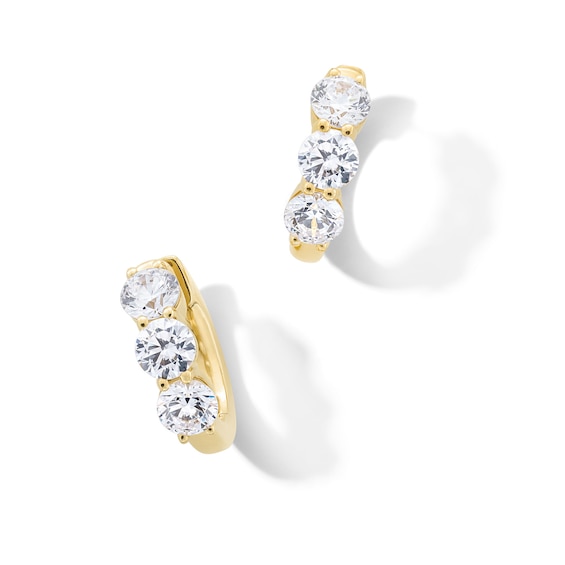 3 CT. T.w. Certified Lab-Grown Diamond Three Stone Hoop Earrings in 14K Gold (F/Vs2)