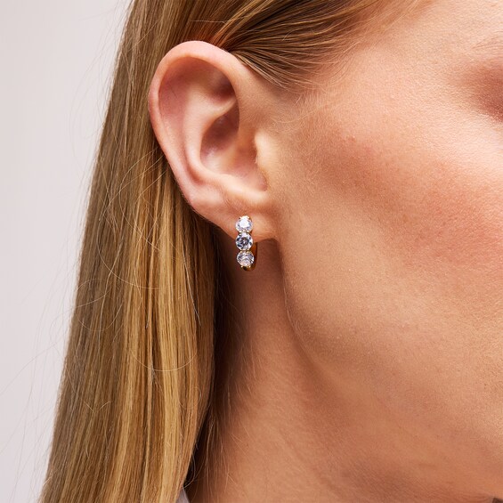 3 CT. T.w. Certified Lab-Grown Diamond Three Stone Hoop Earrings in 14K Gold (F/Vs2)