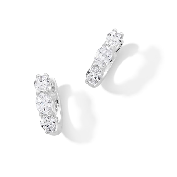 2 CT. T.w. Oval Certified Lab-Grown Diamond Three Stone Hoop Earrings in 14K White Gold (F/Vs2)