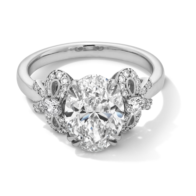 Main Image 1 of 3-1/3 CT. T.W. Oval Certified Lab-Grown Diamond Bow Engagement Ring in 14K White Gold (F/VS2)