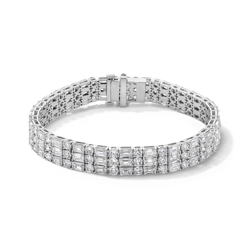 Main Image 1 of 20-1/3 CT. T.W. Emerald-Cut and Round Certified Lab-Grown Diamond Triple Row Tennis Bracelet in 14K White Gold (F/VS2)