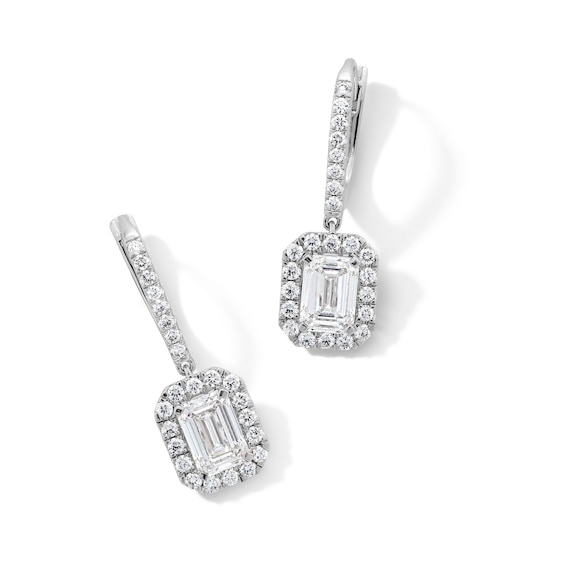 4-1/2 CT. T.w. Emerald-Cut Certified Lab-Grown Diamond Frame Drop Earrings in 14K White Gold (F/Vs2)
