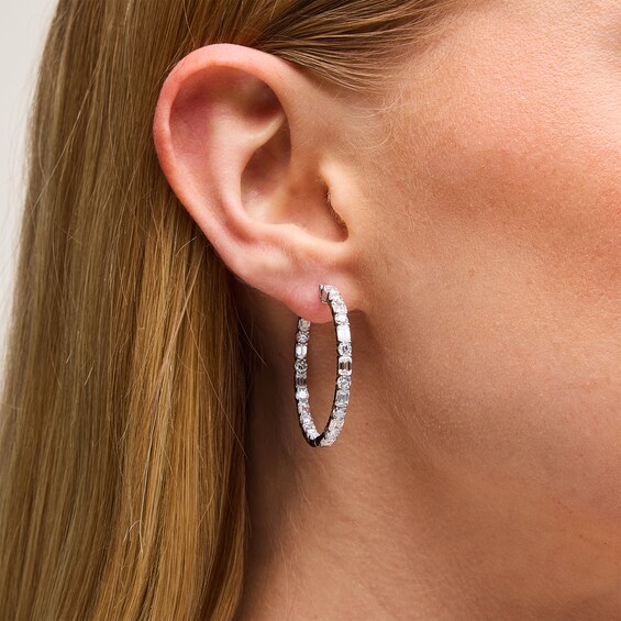 5-7/8 CT. T.w. Emerald-Cut and Round Certified Lab-Grown Diamond Inside-Out Hoop Earrings in 14K White Gold (F/Vs2)