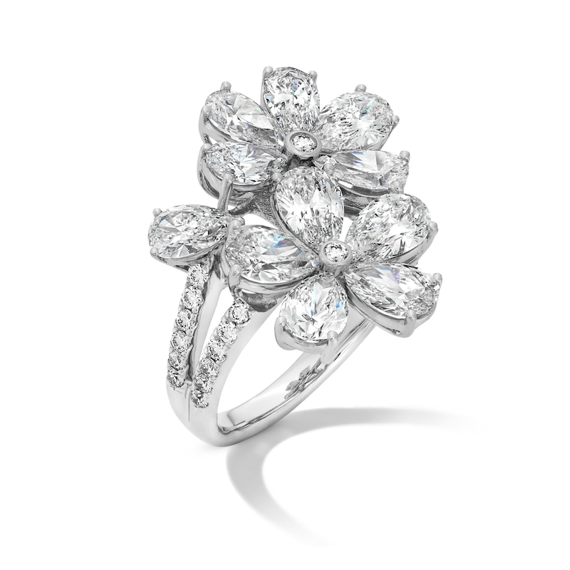 Main Image 3 of 5-5/8 CT. T.W. Pear-Shaped Certified Lab-Grown Diamond Flower Bypass Ring in 14K White Gold (F/VS2)