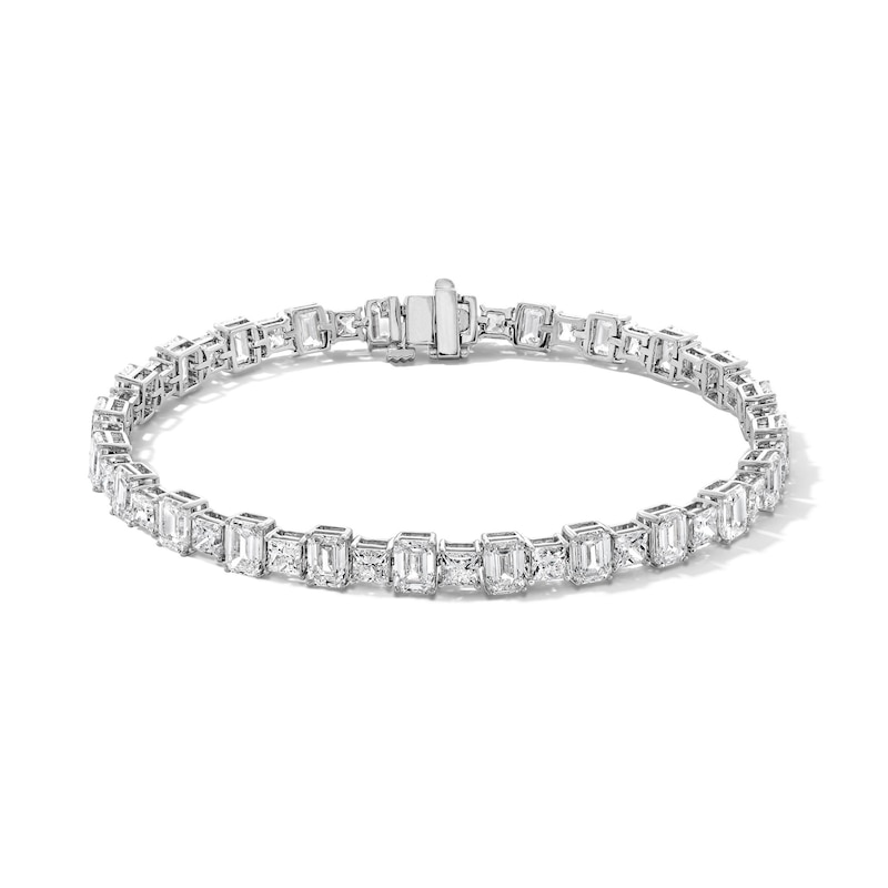 Main Image 1 of 16 CT. T.W. Princess and Emerald-Cut Certified Lab-Grown Diamond Alternating Tennis Bracelet in 14K White Gold