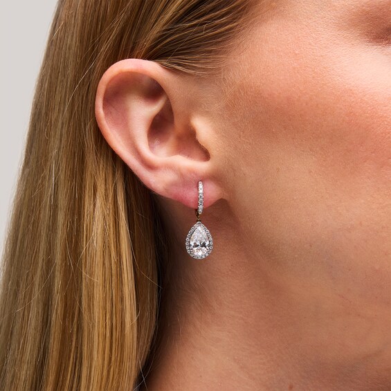 4-5/8 CT. T.w. Pear-Shaped Certified Lab-Grown Diamond Frame Drop Earrings in 14K Gold (F/Vs2)