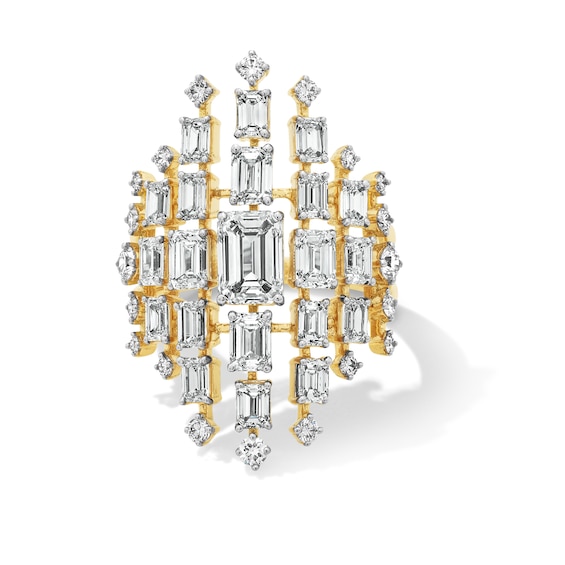 4-5/8 CT. T.w. Emerald-Cut and Round Certified Lab-Grown Diamond Chandelier Ring in 14K Gold (F/Vs2)