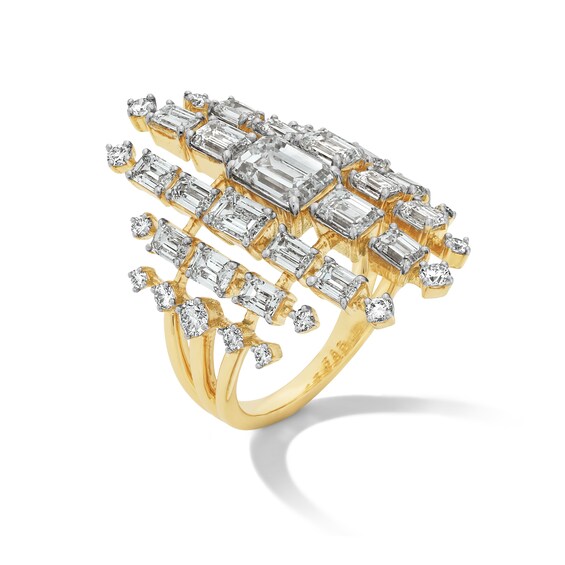 4-5/8 CT. T.w. Emerald-Cut and Round Certified Lab-Grown Diamond Chandelier Ring in 14K Gold (F/Vs2)