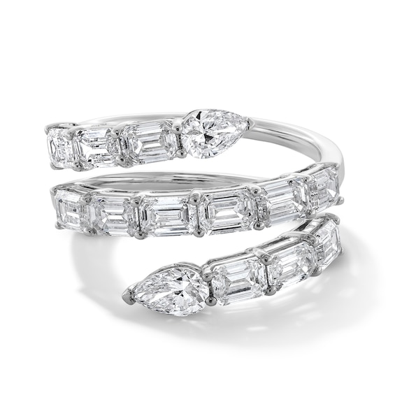 3 CT. T.w. Pear and Emerald-Cut Certified Lab-Grown Diamond Open Bypass Ring in 14K White Gold (F/Vs2)