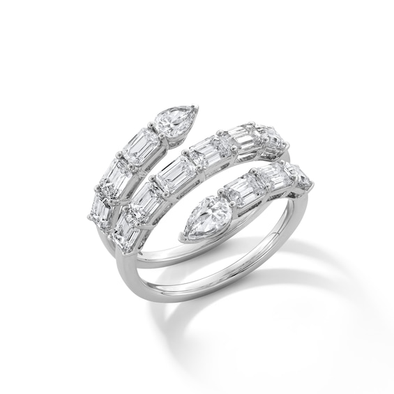 3 CT. T.w. Pear and Emerald-Cut Certified Lab-Grown Diamond Open Bypass Ring in 14K White Gold (F/Vs2)