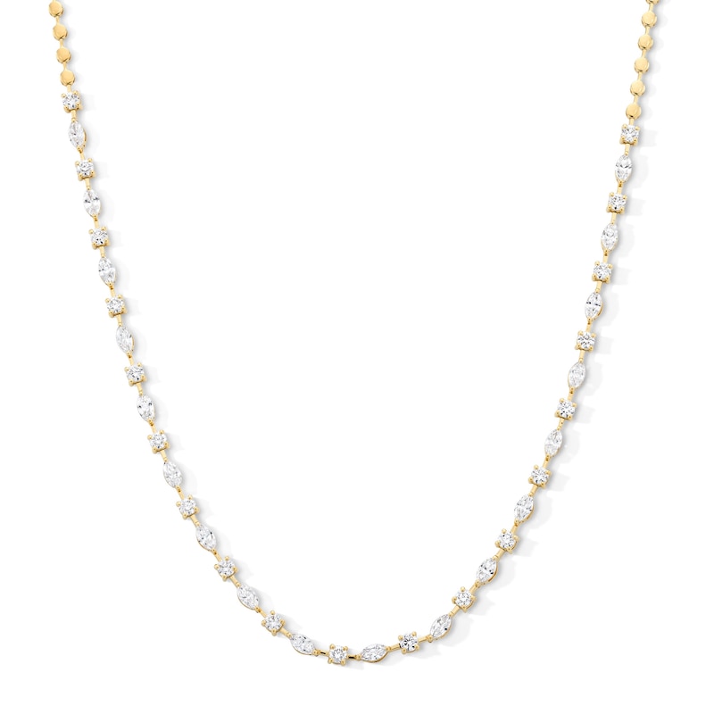 Main Image 1 of 6-1/4 CT. T.W. Marquise-Cut and Round Certified Lab-Grown Diamond Alternating Necklace in 14K Gold (F/VS2)