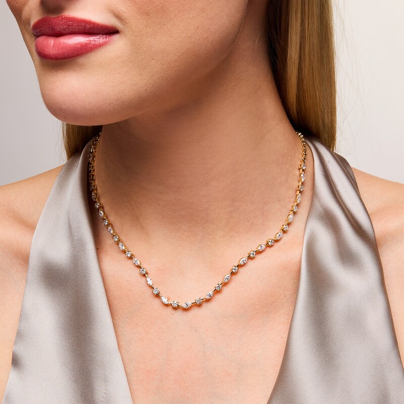 Main Image 2 of 6-1/4 CT. T.W. Marquise-Cut and Round Certified Lab-Grown Diamond Alternating Necklace in 14K Gold (F/VS2)
