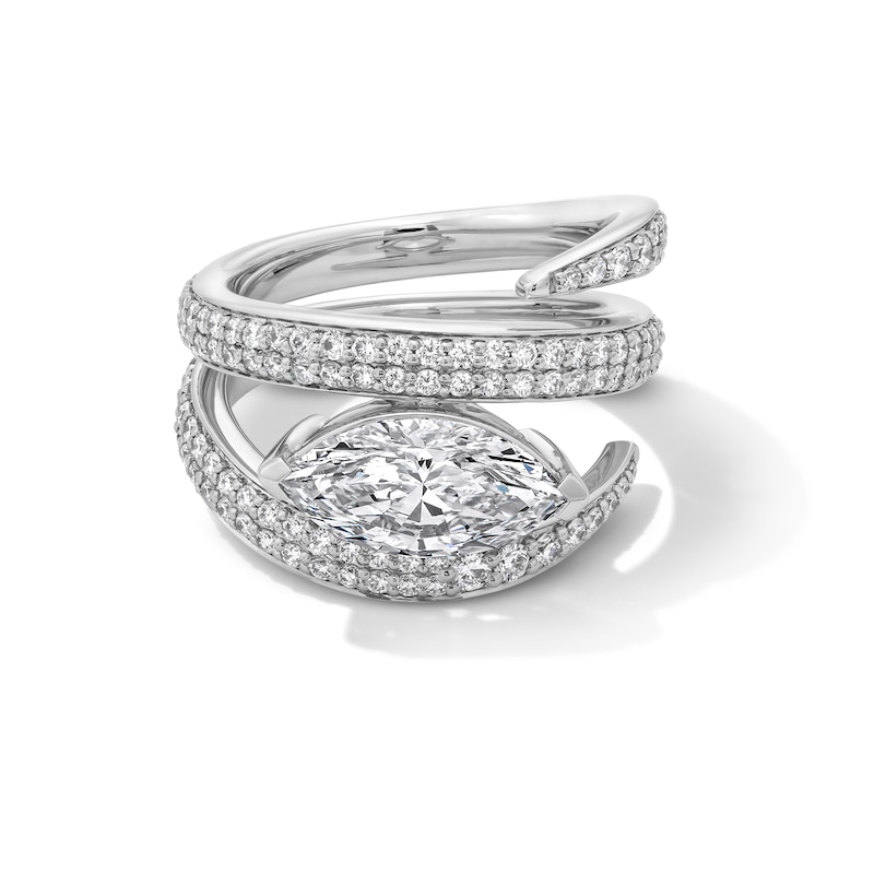 Main Image 1 of 3-1/8 CT. T.W. Marquise-Cut and Round Certified Lab-Grown Diamond Open Spiral Ring in 14K White Gold (F/VS2)