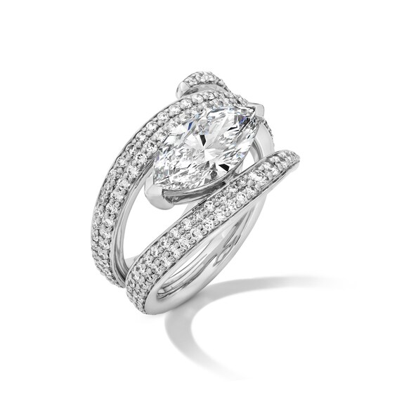 3-1/8 CT. T.w. Marquise-Cut and Round Certified Lab-Grown Diamond Open Spiral Ring in 14K White Gold (F/Vs2)