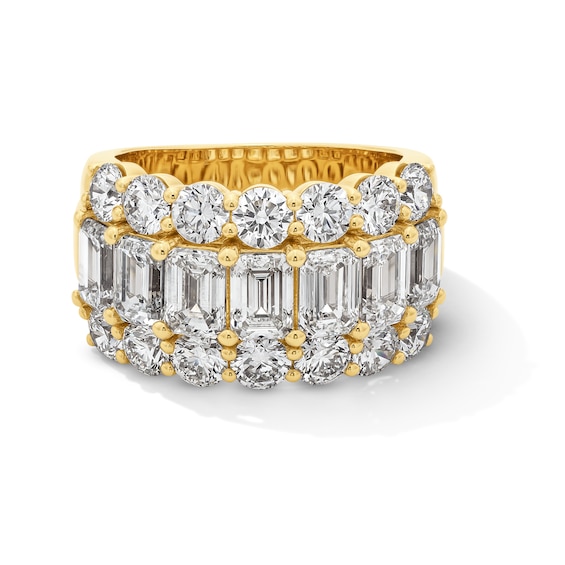 6-1/8 CT. T.w. Emerald-Cut and Round Certified Lab-Grown Diamond Triple Row Ring in 14K Gold (F/Vs2)
