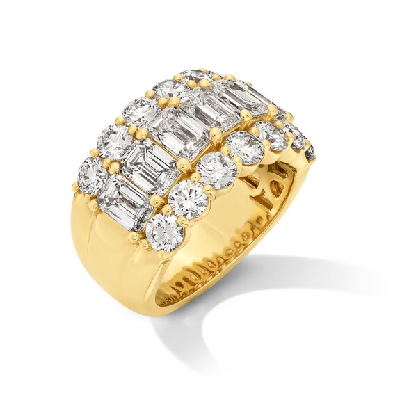 6-1/8 CT. T.w. Emerald-Cut and Round Certified Lab-Grown Diamond Triple Row Ring in 14K Gold (F/Vs2)
