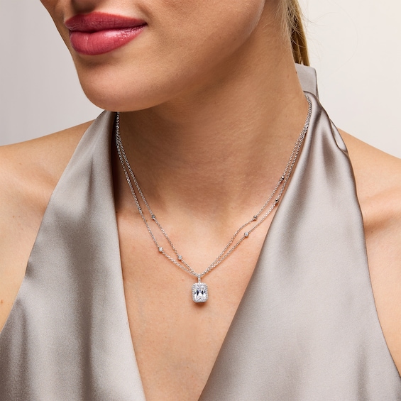 3-1/2 CT. T.w. Radiant-Cut Certified Lab-Grown Diamond Frame Double Strand Pendant in 14K White Gold (F/Vs2)