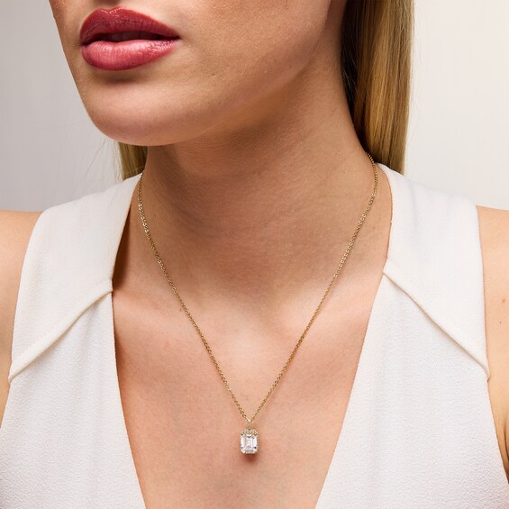 4-1/3 CT. T.w. Emerald-Cut Certified Lab-Grown Diamond Frame Pendant in 14K Gold (F/Vs2)