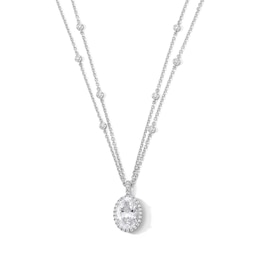 4-1/2 CT. T.W. Oval Certified Lab-Grown Diamond Frame Station Double Strand Pendant in 14K White Gold (F/VS2)