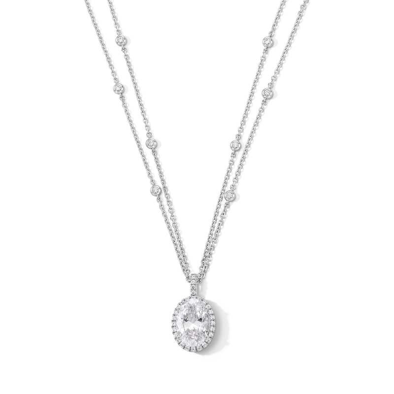 Main Image 1 of 4-1/2 CT. T.W. Oval Certified Lab-Grown Diamond Frame Station Double Strand Pendant in 14K White Gold (F/VS2)