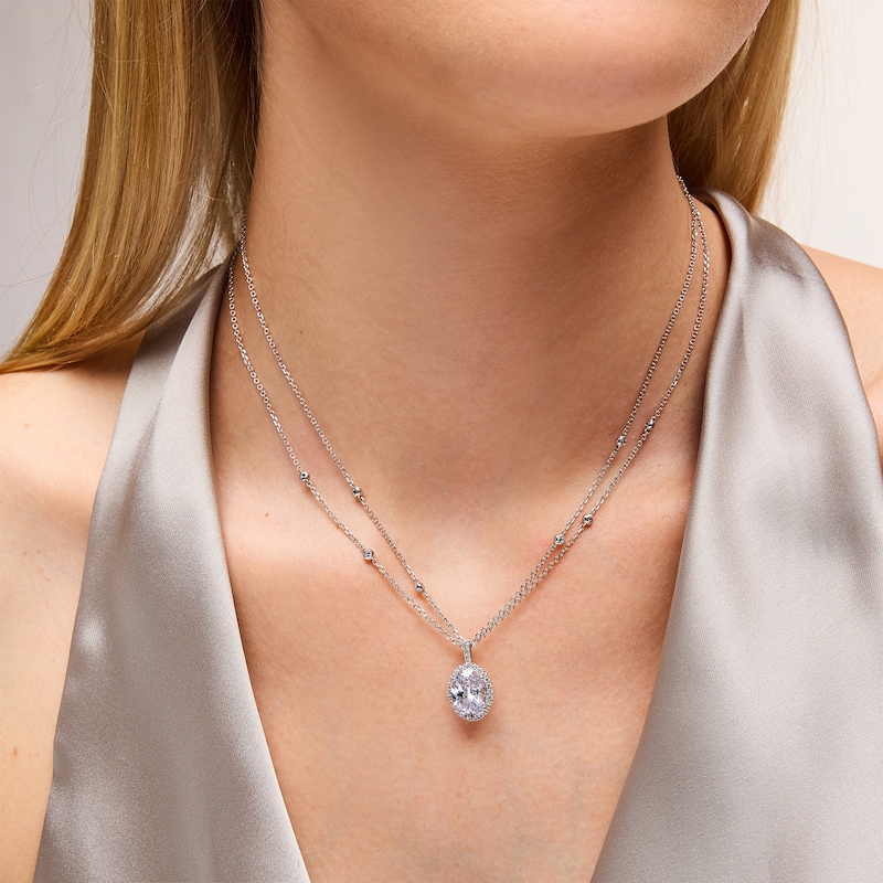 Main Image 2 of 4-1/2 CT. T.W. Oval Certified Lab-Grown Diamond Frame Station Double Strand Pendant in 14K White Gold (F/VS2)