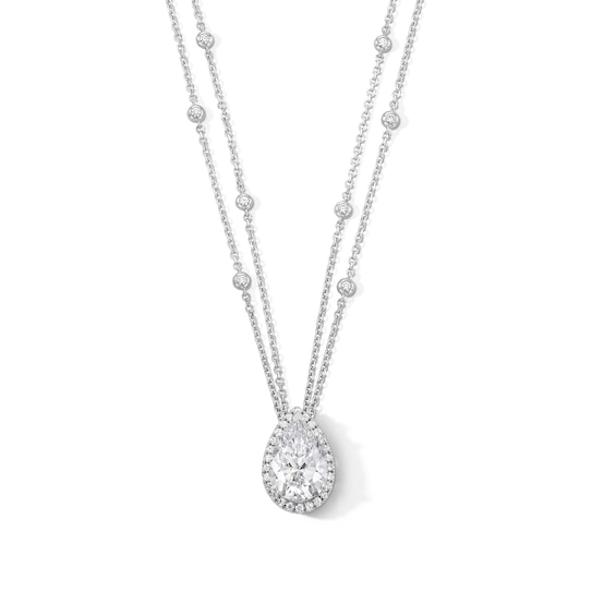 5-3/4 CT. T.w. Pear-Shaped Certified Lab-Grown Diamond Frame Double Strand Pendant in 14K White Gold (F/Vs2)