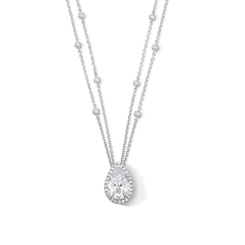 Main Image 1 of 5-3/4 CT. T.W. Pear-Shaped Certified Lab-Grown Diamond Frame Double Strand Pendant in 14K White Gold (F/VS2)