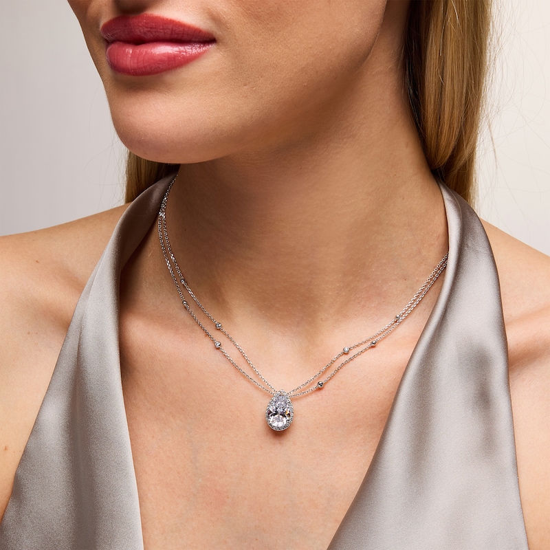 Main Image 2 of 5-3/4 CT. T.W. Pear-Shaped Certified Lab-Grown Diamond Frame Double Strand Pendant in 14K White Gold (F/VS2)