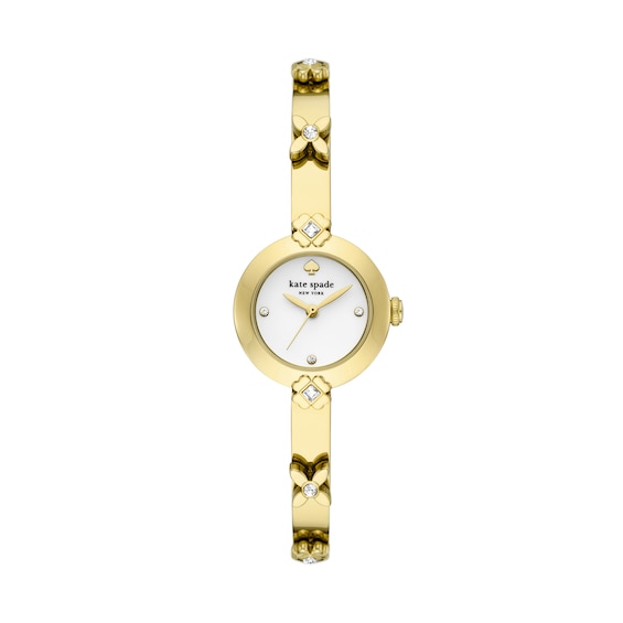 Ladiesâ Kate Spade Monroe Heritage Bloom Crystal Accent Gold-Tone IP Bangle Watch with White Dial (Model: Ksw1851)