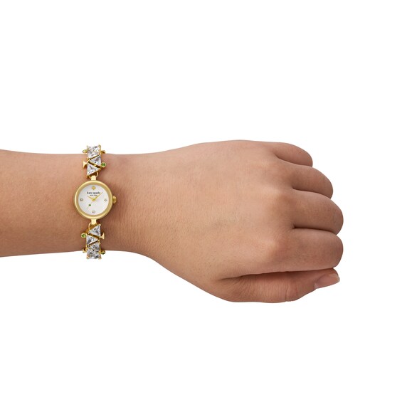 Ladiesâ Kate Spade Monroe Martini Crystal Accent Gold-Tone IP Bangle Watch with White Dial (Model: Ksw1852)