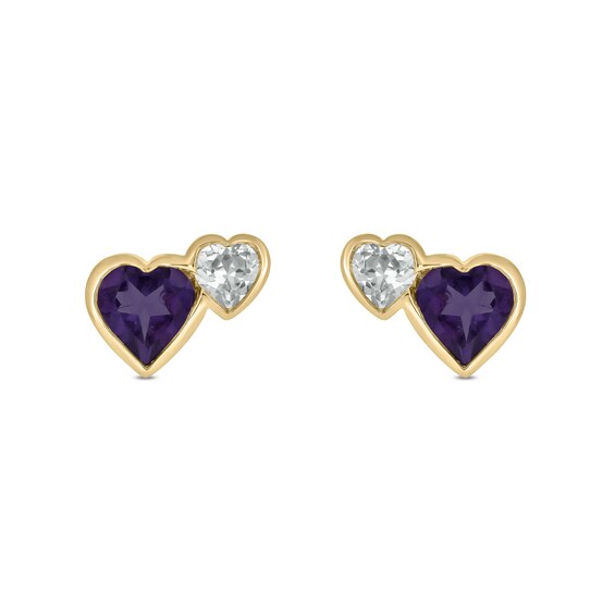 Heart-Shaped Amethyst and White Lab-Created Sapphire Stud Earrings in Sterling Silver with 14K Gold Plate