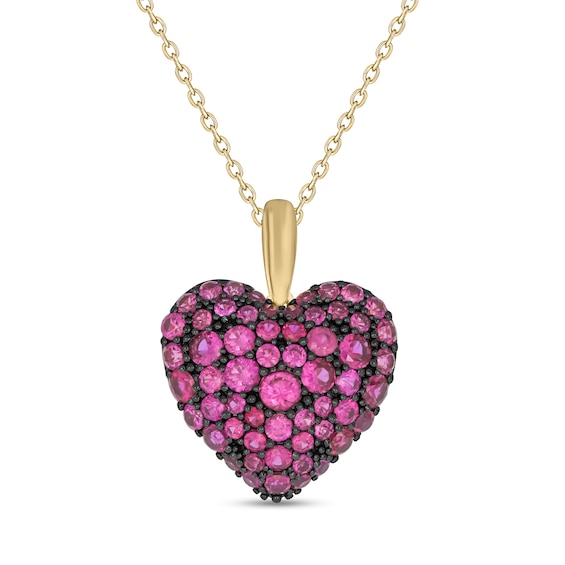 Lab-Created Ruby Heart Pendant in Sterling Silver with 14K Gold Plate