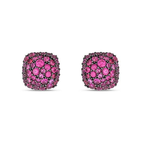 Lab-Created Ruby Domed Cushion Stud Earrings in Sterling Silver with 14K Gold Plate