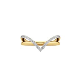 1/10 CT. T.W. Diamond Chevron Overlay Split Shank Ring in Sterling Silver with 24K Gold Plate