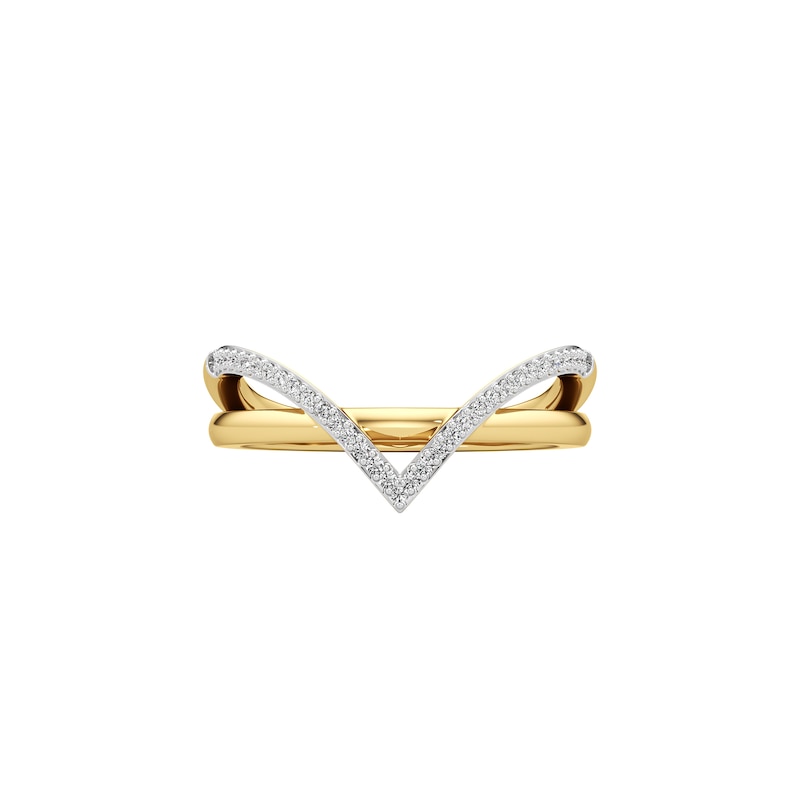 Main Image 1 of 1/10 CT. T.W. Diamond Chevron Overlay Split Shank Ring in Sterling Silver with 24K Gold Plate