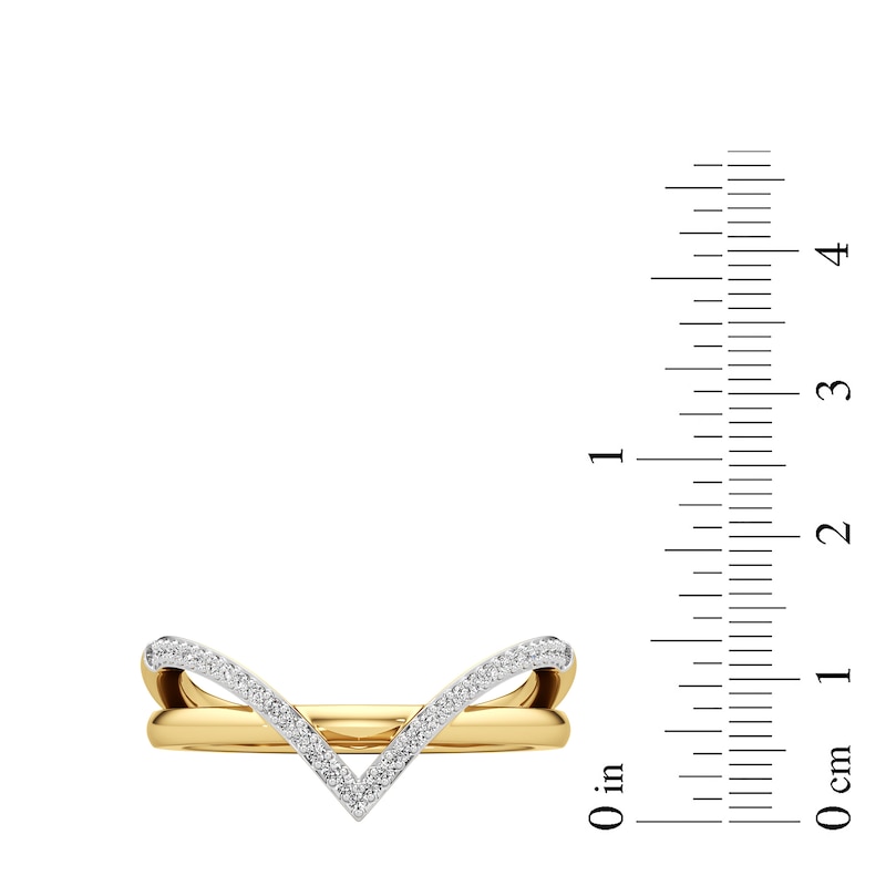 Main Image 3 of 1/10 CT. T.W. Diamond Chevron Overlay Split Shank Ring in Sterling Silver with 24K Gold Plate