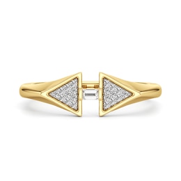 1/10 CT. T.W. Baguette and Round Diamond Double Triangle Ring in Sterling Silver with 24K Gold Plate