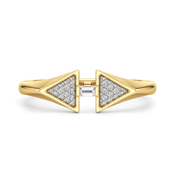 1/10 CT. T.w. Baguette and Round Diamond Double Triangle Ring Sterling Silver with 24K Gold Plate