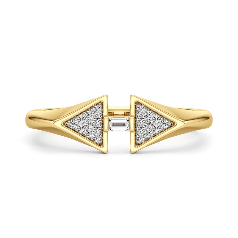 Main Image 1 of 1/10 CT. T.W. Baguette and Round Diamond Double Triangle Ring in Sterling Silver with 24K Gold Plate