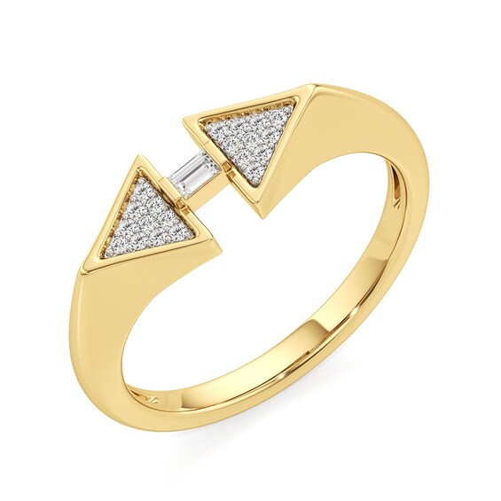 1/10 CT. T.w. Baguette and Round Diamond Double Triangle Ring Sterling Silver with 24K Gold Plate