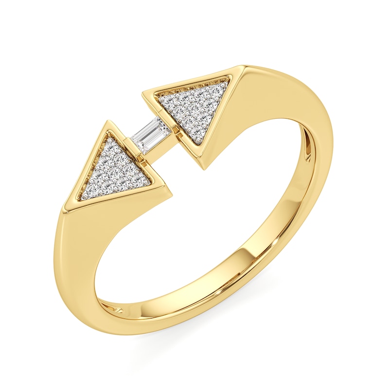 Main Image 2 of 1/10 CT. T.W. Baguette and Round Diamond Double Triangle Ring in Sterling Silver with 24K Gold Plate