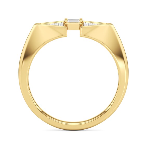 1/10 CT. T.w. Baguette and Round Diamond Double Triangle Ring Sterling Silver with 24K Gold Plate