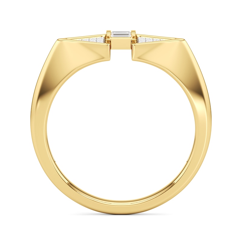 Main Image 3 of 1/10 CT. T.W. Baguette and Round Diamond Double Triangle Ring in Sterling Silver with 24K Gold Plate