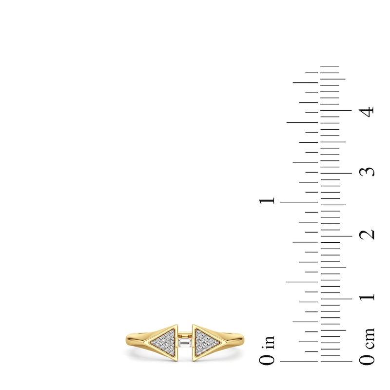 Main Image 4 of 1/10 CT. T.W. Baguette and Round Diamond Double Triangle Ring in Sterling Silver with 24K Gold Plate